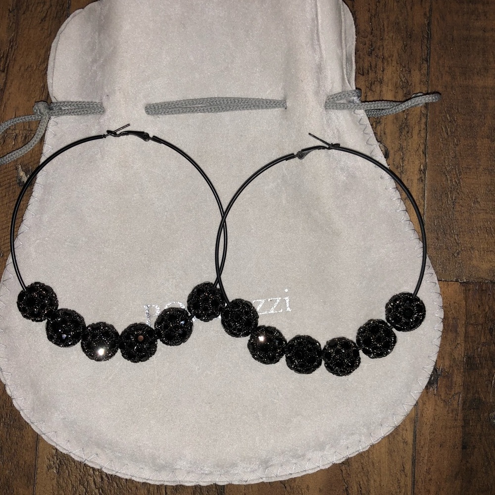 Black Blingy Hoops
